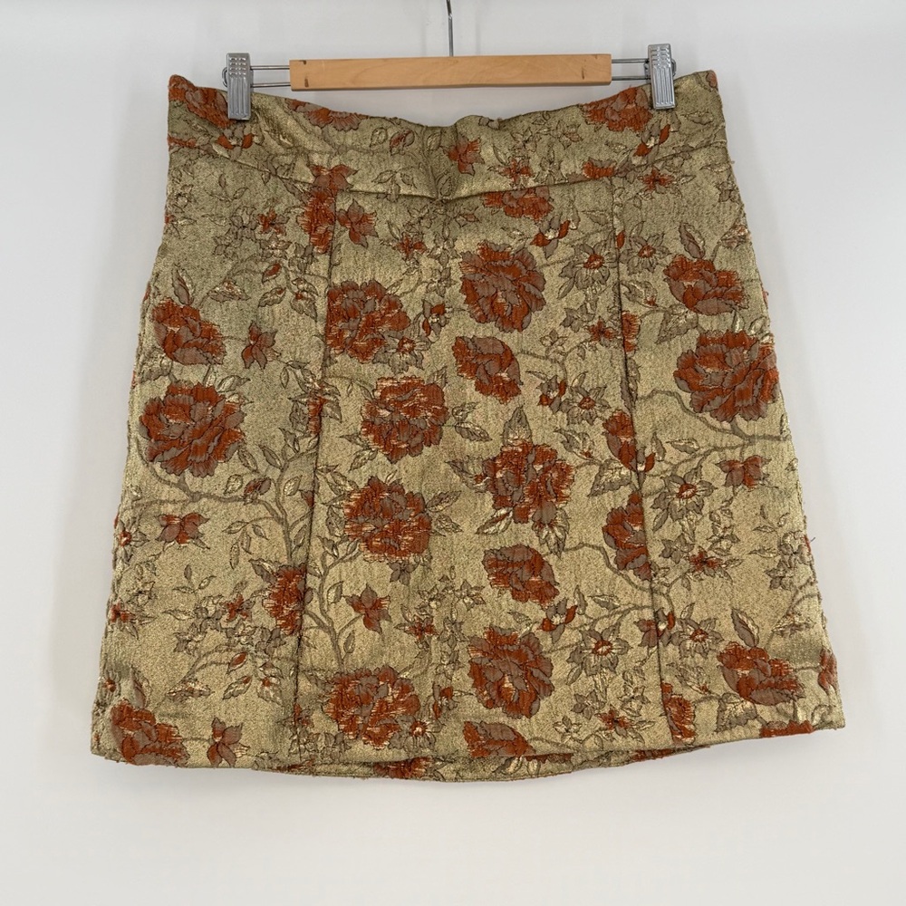 NWT Anthropologie Maeve Brocade Mini Skirt Gold Red Floral Size 14